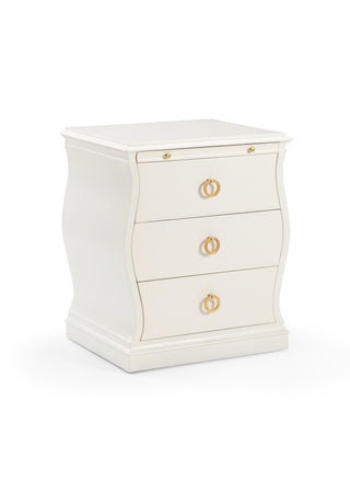 Gail Drawer Chest – Antique White Bedside Chest with Gold Leaf Pulls – Compact 29-Inch Tall Design