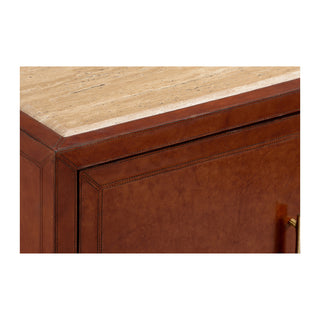 Santino Buffet - Leather-Covered Exterior with Natural Travertine Top, Elegant Storage Solution