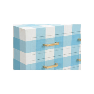 Gracious Chest - White/Blue Raffia with Gold Leaf Pulls, Elegant Three-Drawer Storage