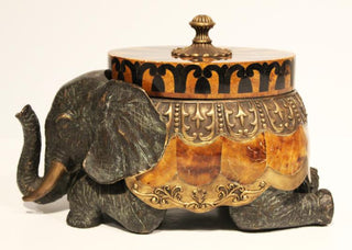 Maitland Smith Kneeling Elephant Box - Dark Bronze with Verdigris Finish and Penshell Inlay