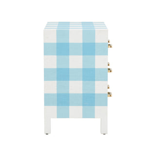 Gracious Chest - White/Blue Raffia with Gold Leaf Pulls, Elegant Three-Drawer Storage