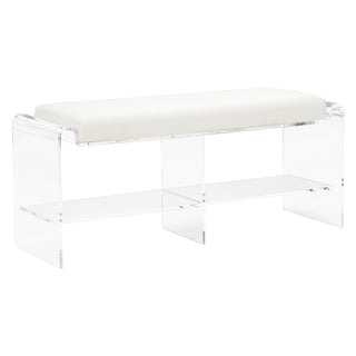 Renee Acrylic Long Bench – Modern Seating with Off-White Upholstery