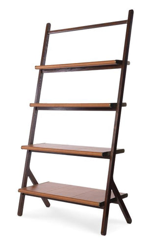 Maitland Smith Shiloh Bookshelf – Leather Wrapped English Walnut with Brass
