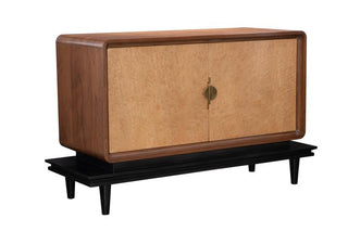 Maitland Smith Ezekiel Sideboard – Walnut & Birdseye Maple with Brass Hardware