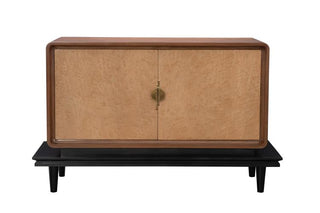 Maitland Smith Ezekiel Sideboard – Walnut & Birdseye Maple with Brass Hardware