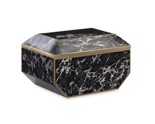 Maitland Smith Large Golden Portoro Marble Box with Brass Accents