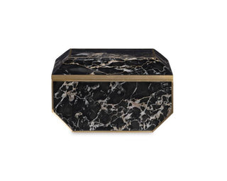 Maitland Smith Large Golden Portoro Marble Box with Brass Accents