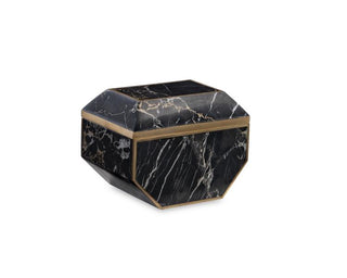 Maitland Smith Small Golden Portoro Marble Box with Brass Accents