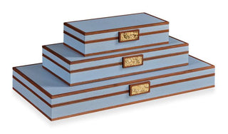 Maitland Smith Light Blue Croc Leather Stacking Boxes