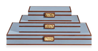 Maitland Smith Light Blue Croc Leather Stacking Boxes