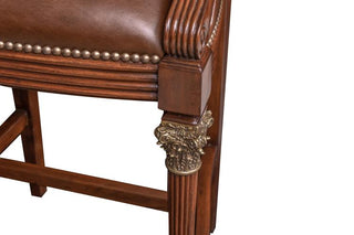 Maitland Smith Quarter Barstool - Mahogany with Antique Brown Leather and Brass Accents (SH30-020504)