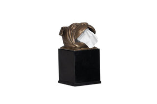 Maitland Smith Brass Bulldog Tissue Box with Black Penshell Base