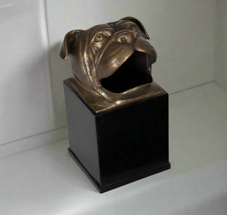 Maitland Smith Brass Bulldog Tissue Box with Black Penshell Base