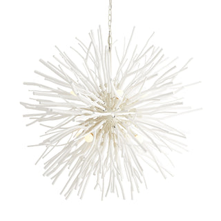 Finch Organic Starburst Chandelier – Whitewash Wood & Steel, 43" Diameter, 8-Light Fixture