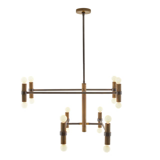 Plano Chandelier - English Bronze Steel with Antique Brass Knurled Details