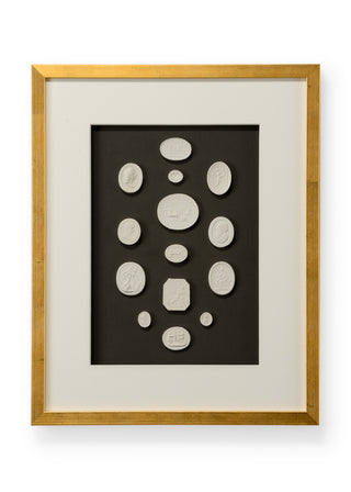 The Grand Tour Intaglios – Charcoal Background Intaglios in Gold Leaf Frame with Glass