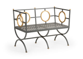 Circle Accent Bench - Dark Steel Finish with Gold Accents, 33" Height