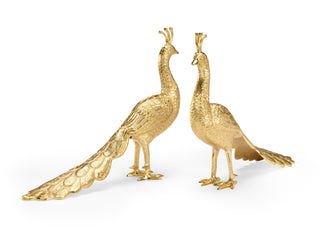 Polished Brass Peacock Sculpture Pair – Elegant Decorative Accents