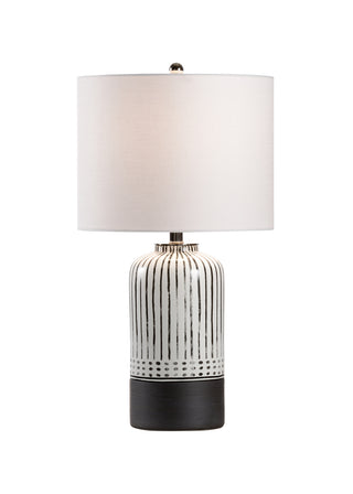 San Antonio Lamp (Large) – Black and White Porcelain Table Lamp with Tribal Pattern, Linen Shade & 3-Way Switch, 26” Tall