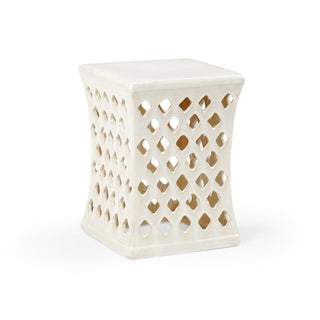 Merideth Ceramic Garden Seat – White Glaze Accent Stool for Indoor & Outdoor Use