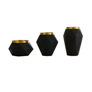 Lexington Pillar Candleholders, Set of 3 - Charcoal & Antique Brass