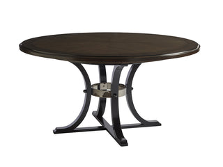 Barclay Butera Layton Dining Table - 60-Inch Round, Cherry Veneer, Onyx Black Base with Black Nickel Collar