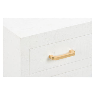 Gracious Chest - White/Blue Raffia with Gold Leaf Pulls, Elegant Three-Drawer Storage