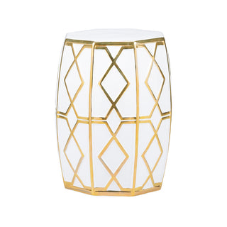 Andreu Ceramic Garden Stool - White, Blue, or White/Gold with Diagonal Design