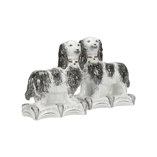 Staffordshire Spaniel Pair – Hand-Painted Black and White Porcelain Dog Figurines