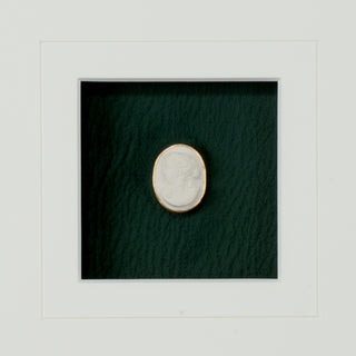 Intaglio In Gold – Deep Green Background Intaglios in Gold Leaf Frame with White Mat