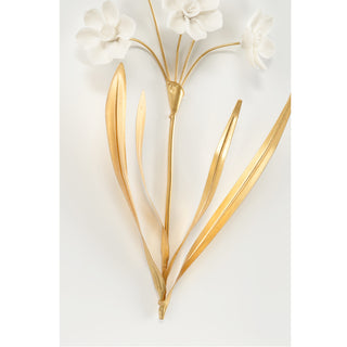 Porcelain Flowers Wall Décor - Antique Gold Leaf & Matte White Porcelain