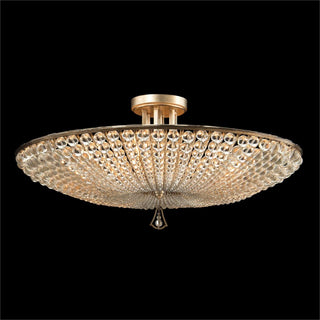 Beaded Crystal Six-Light Semi-Flush Chandelier in Antique Silver Finish with Hand-Beaded Crystals