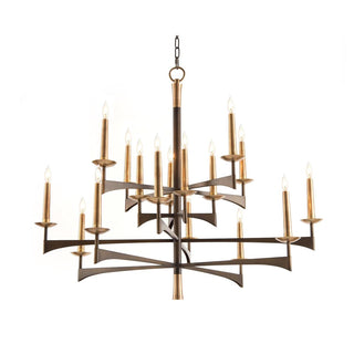 Mid-Century Modern 16-Light Chandelier in Black and Antique Brass Finish - 35" Height x 42.5" Width