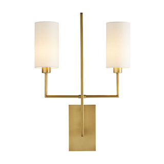 Blade Sconce - Antique Brass with White Linen Shades