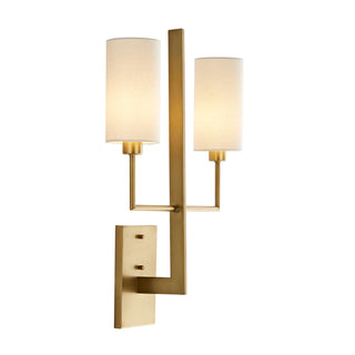 Blade Sconce - Antique Brass with White Linen Shades