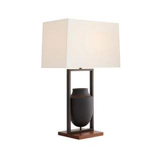 Foundry Lamp featuring Charcoal Ricestone, Bronze, Brown Wood, and Crystal accents