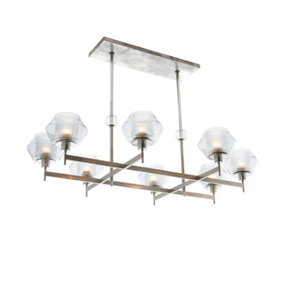 Pewter and Blue Smoke Glass Holm Chandelier - Rectilinear Italian Masterpiece