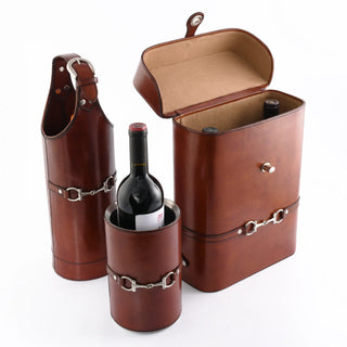 Premium Genuine Leather Bit Wine Bottle Chiller - Stainless Lined