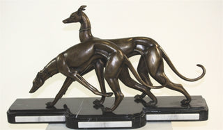 TWO GREYHOUNDS WITH MARBLE