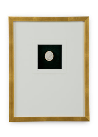 Intaglio In Gold – Deep Green Background Intaglios in Gold Leaf Frame with White Mat