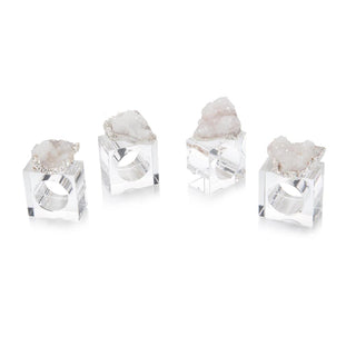 Set Of Four White And Silver Geode Napkin Rings JRA-10467S4