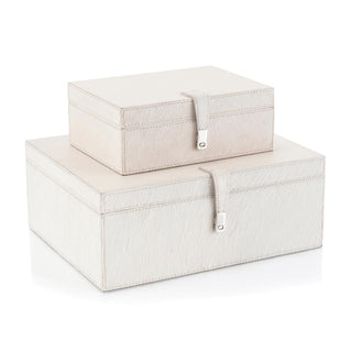 Set Of Two Cream Leather Boxes JRA-10945S2