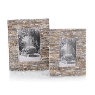 Set of Two Cream and Brown Enameled Photo Frames, 4"x6" and 3"x5" Openings