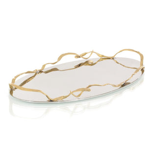 Rippled Ribbon Tray - Polished Stainless Steel with Brass Accent - Decorative