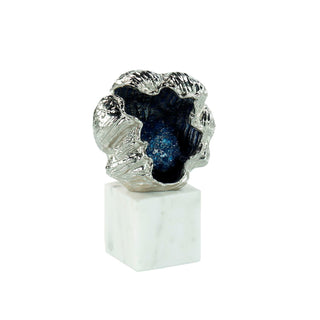 Metallic Geode Sculpture on Marble Base, Silver JRA-15248