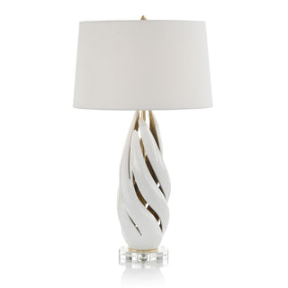 Swirl Table Lamp – White with Gold Leaf Interior, Crystal Base, 31.25" Height