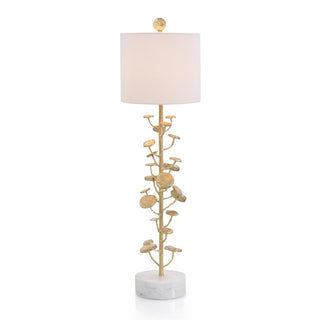 Brass-Plated Table Lamp with White Marble Base and Linen Shade