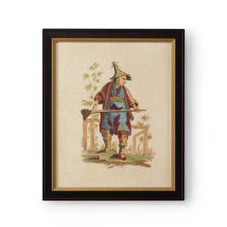 Pillement Paintings – Hand-Painted Watercolor on Paper with Brown & Antique Gold Frame