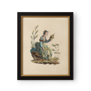 Pillement Paintings – Hand-Painted Watercolor on Paper with Brown & Antique Gold Frame