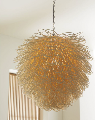 Finley Bleached Rattan Chandelier – Organic Design with Soft Lighting, 32" Diameter